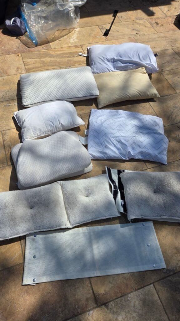 Cushions and soft goods cleaned and documented on the patio of a Pacific Palisades home